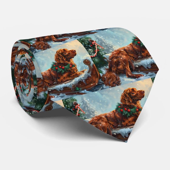 Corbata Perro Setter Rojo Irlandés Navidad Festiva (Enrollado)