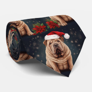 Corbata Perro Shar Pei en Navidades de nieve