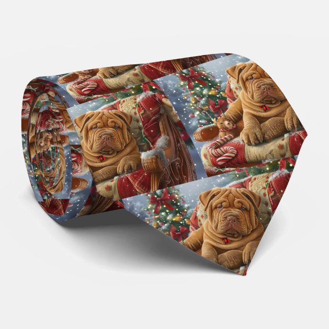 Corbata Perro Shar Pei Navidad Festiva (Enrollado)