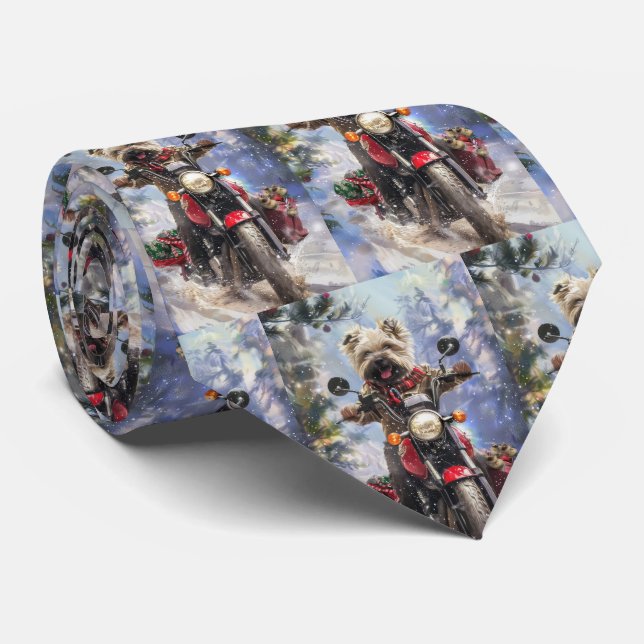 Corbata Perro Terrier Cairn montando motocicleta Navidad (Enrollado)