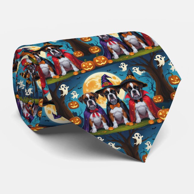 Corbata Perros Boxer Calabaza Halloween Divertido (Enrollado)