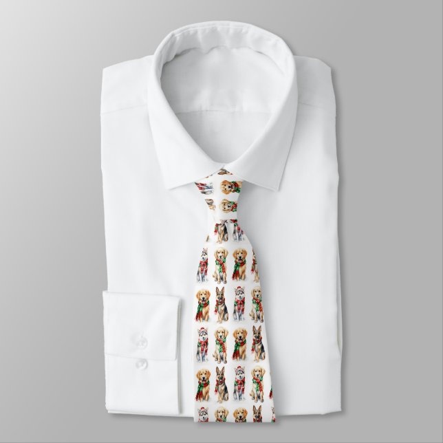 Corbata Perros de Navidad con bufandas de invierno (Atado)