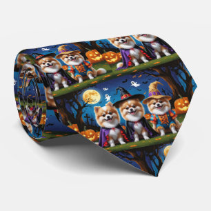 Corbata Perros de Pomerania Calabaza Halloween Gracioso