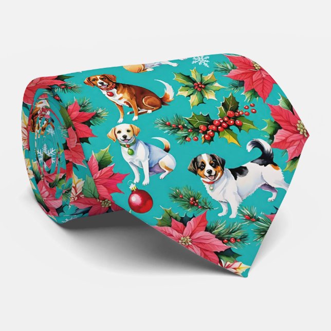 Corbata Perros navidades y festivo holly (Enrollado)