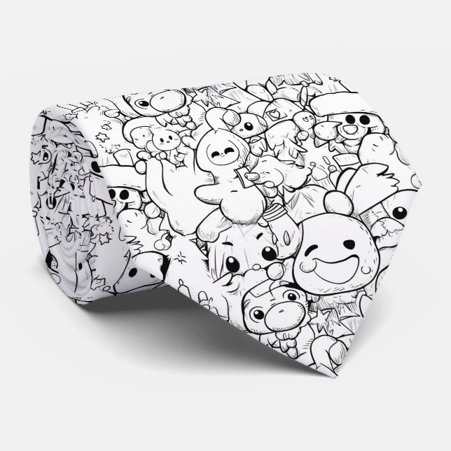 Corbata Personajes adorables de Kawaii Doodle (1) (Enrollado)