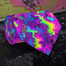 Corbata personalizada con efecto tie-dye neón retr