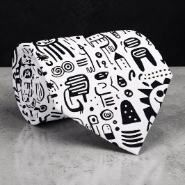 Corbata personalizada con garabatos en blanco y ne