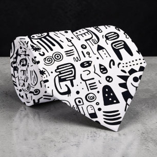 Corbata personalizada con garabatos en blanco y ne
