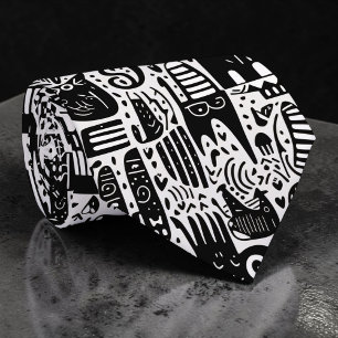 Corbata personalizada con garabatos en blanco y ne