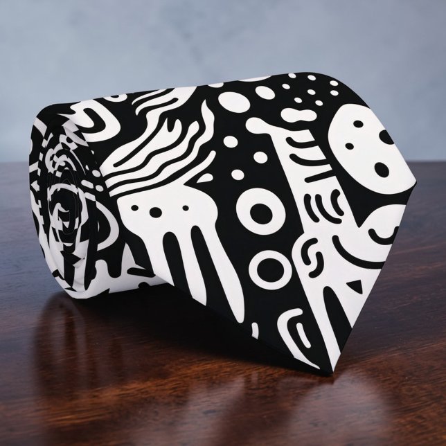 Corbata personalizada con garabatos en negro y bla (Subido por el creador)
