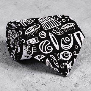 Corbata personalizada con garabatos en negro y bla