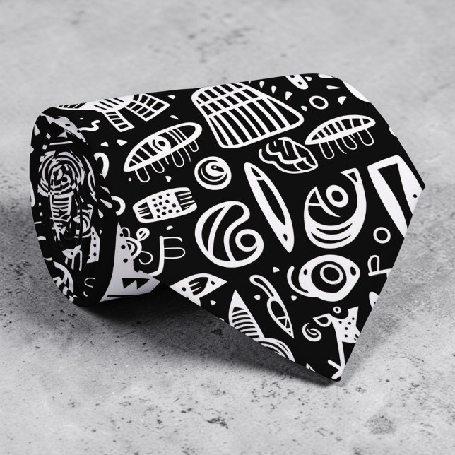 Corbata personalizada con garabatos en negro y bla (Subido por el creador)