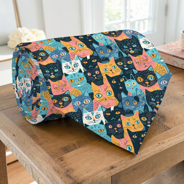 Corbata personalizada con gráfico de gato retro (Subido por el creador)