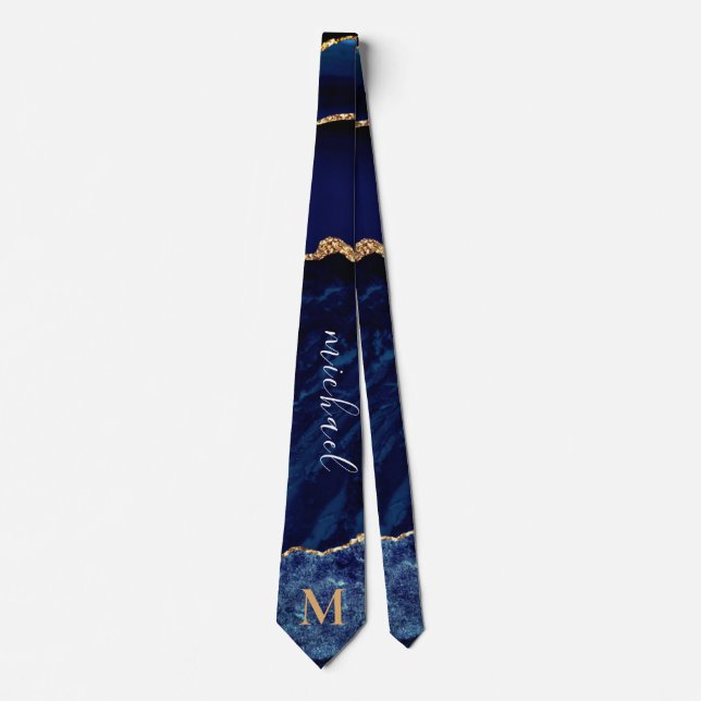 Corbata personalizada con nombre y letra en azul m (Anverso)