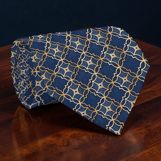 Corbata personalizada con patrón azul y dorado (Subido por el creador)