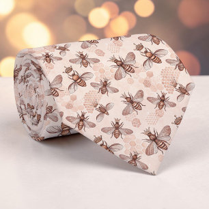 Corbata personalizada con patrón de abeja rosa