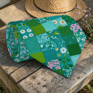 Corbata personalizada con patrón de patchwork verd