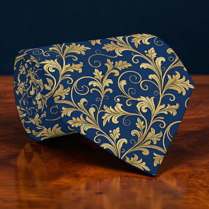 Corbata Personalizada con Patrón Floral Azul y Dor