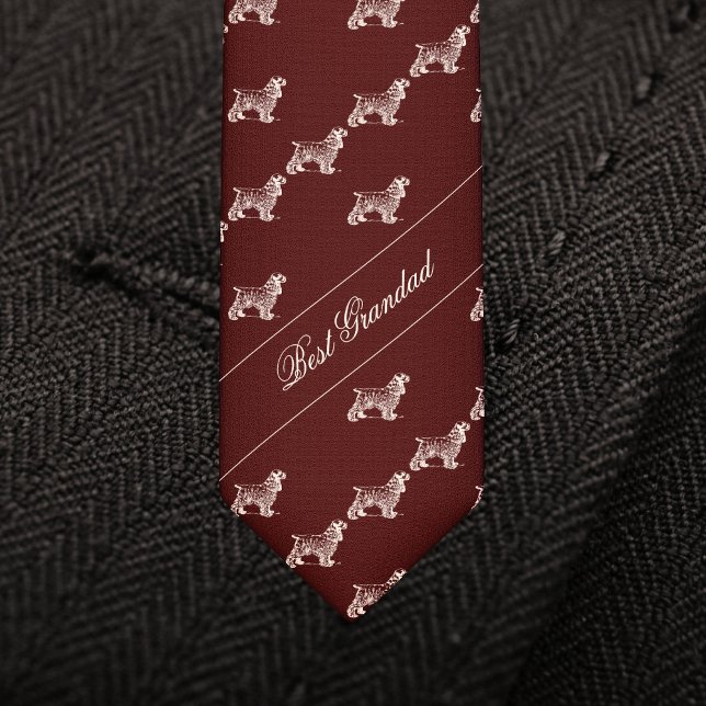 Corbata personalizada para abuelo con patrón de pe (A sophisticated burgundy necktie featuring a charming dog pattern, and custom text and color.)