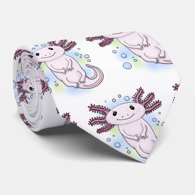 Corbata Personalizado axolotópico rosa adorable (Enrollado)