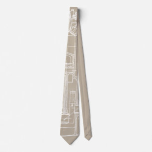 Corbata Personalizado BLANCO AZUL DE VINTAJE DE DIBUJO MEC