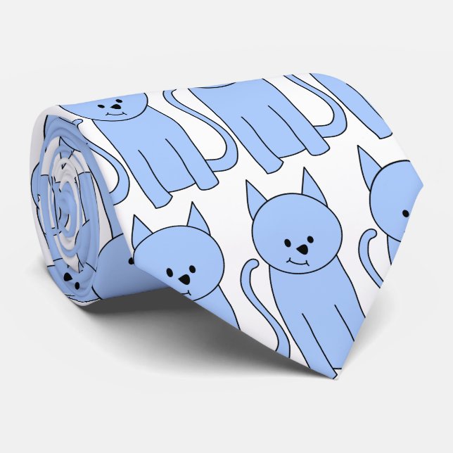Corbata Personalizado Cute Blue Cat (Enrollado)