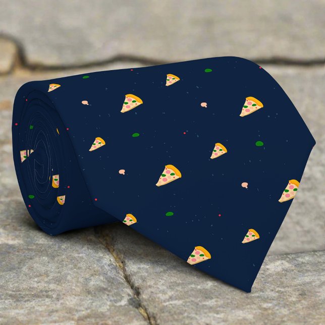 Corbata Personalizado De Fondo Azul Oscuro De Patrón Pizza (Subido por el creador)