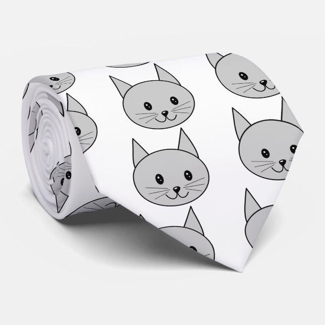 Corbata Personalizado Gato Gris. Patrón de gato (Enrollado)