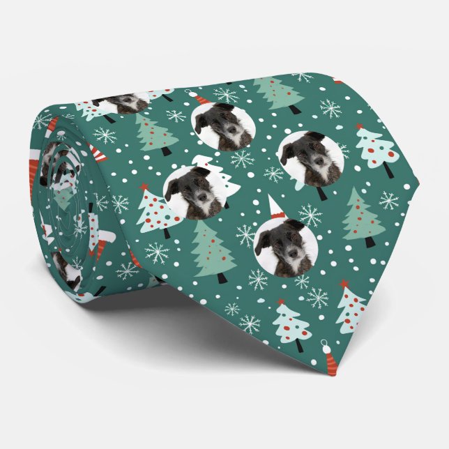 Corbata Personalizado Mascota Perro Navidades de fotografí (Enrollado)