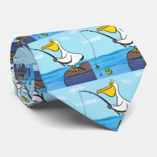 Corbata Personalizado pelícano de pesca divertida
