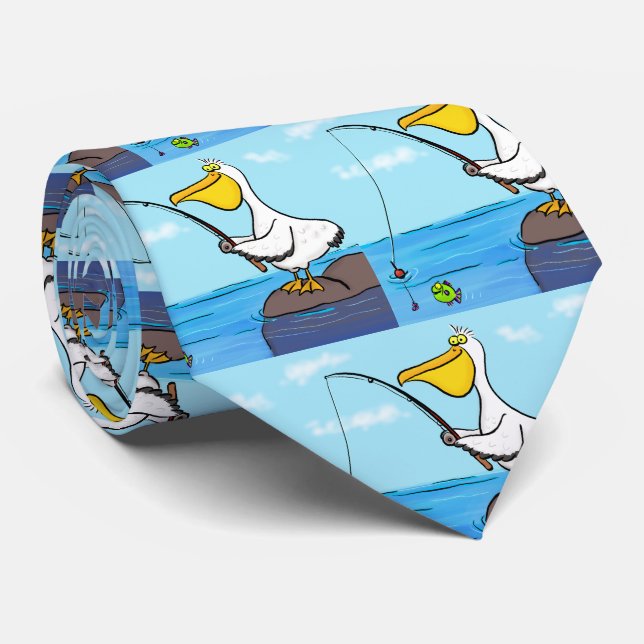 Corbata Personalizado pelícano de pesca divertida (Enrollado)
