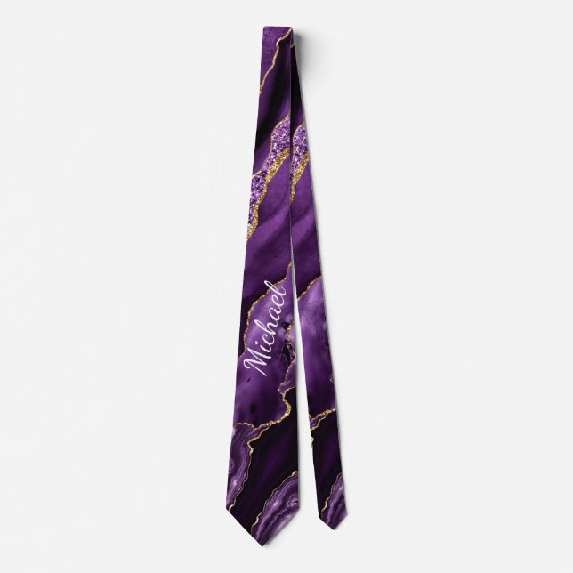 Corbata Personalizado Purpurina de oro morado Su Nombre Ne (Anverso)