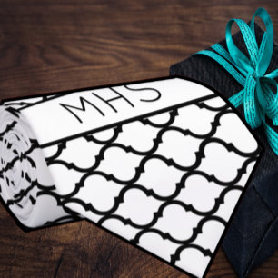 Corbata Personalizado Quatrefoil Monograma Geométrico Blan