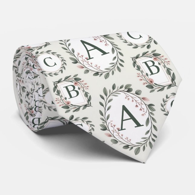 Corbata Personalized Floral Monogram  (Enrollado)