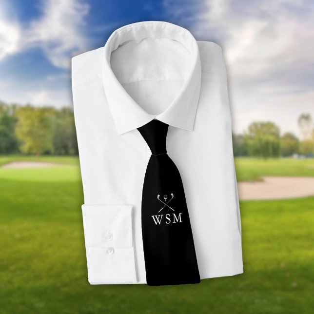 Corbata Personalized Monogram Black And White Golf Clubs (Personalized Monogram Black And White Golf Clubs Neck Tie)