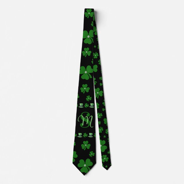 Corbata Personalized St. Patrick’s Day Shamrock on Black (Anverso)