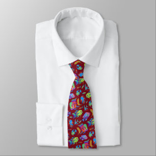 Corbata Pesca tropical divertida en rojo oscuro
