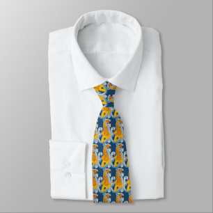 Corbata Pescado dorado en olas azules Art Nouveau