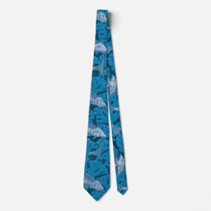 Corbata Pescado Natación Algas Algas Coral Azul Vintage Cl
