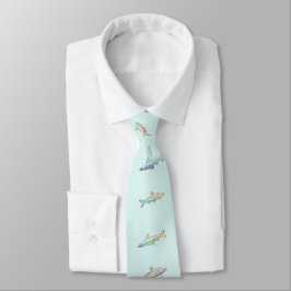 Corbata Pescado Natación Colorido Línea Art 2 Necktie