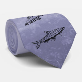 Corbata Pescado Natación Gris Ocean Black Line Art Necktie