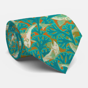 Corbata PESCADOS Y ALGAS AZUL DE ESTILO Art Nouveau
