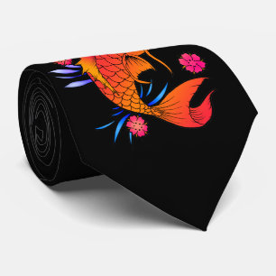 Corbata pescados y flores del koi