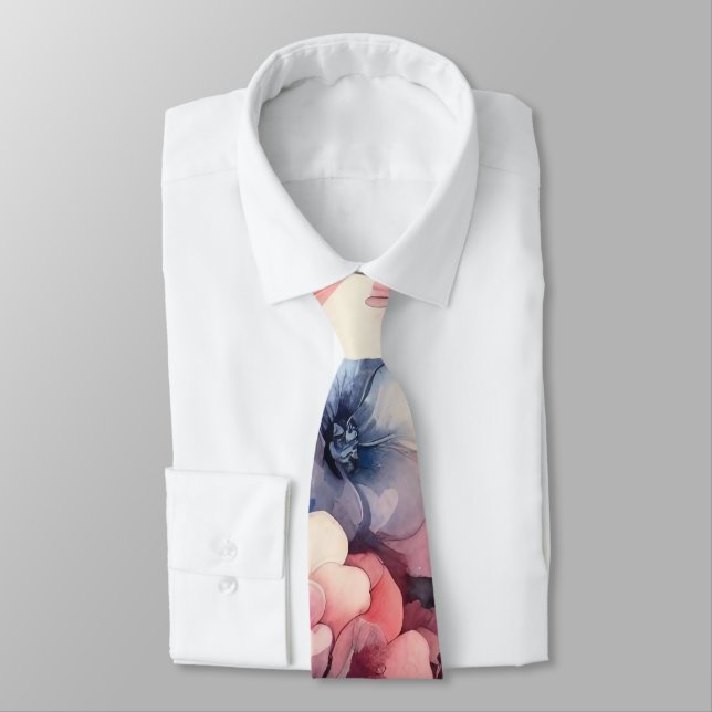 Corbata Pétalos abstractos azules rosados (Atado)