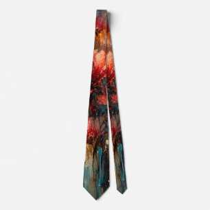 Corbata Pétalos Carmesí Vibrantes Floral Rojo y Turquesa