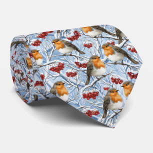 Corbata Petirrojos de Invierno y Ramas Nevadas