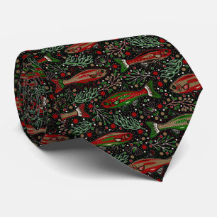 Corbata Pez De Navidad Rojo Verde Trucha Pesca De Agua Dul