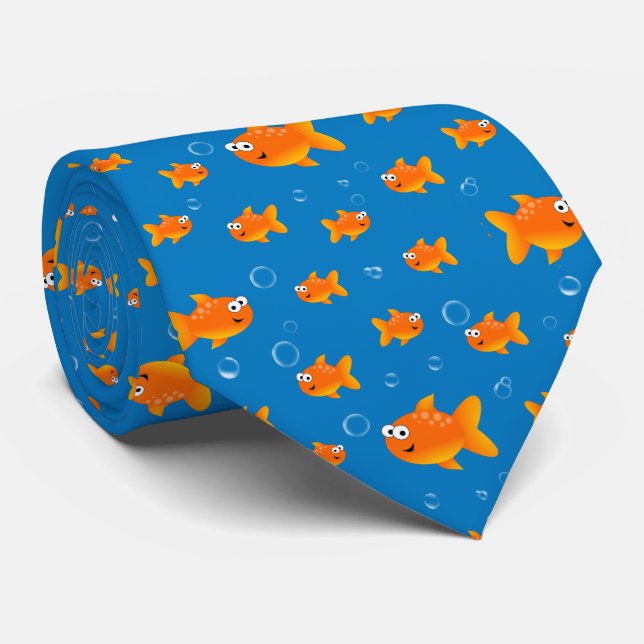 Corbata Pez dorado, burbujas sobre un fondo azul variable (Enrollado)