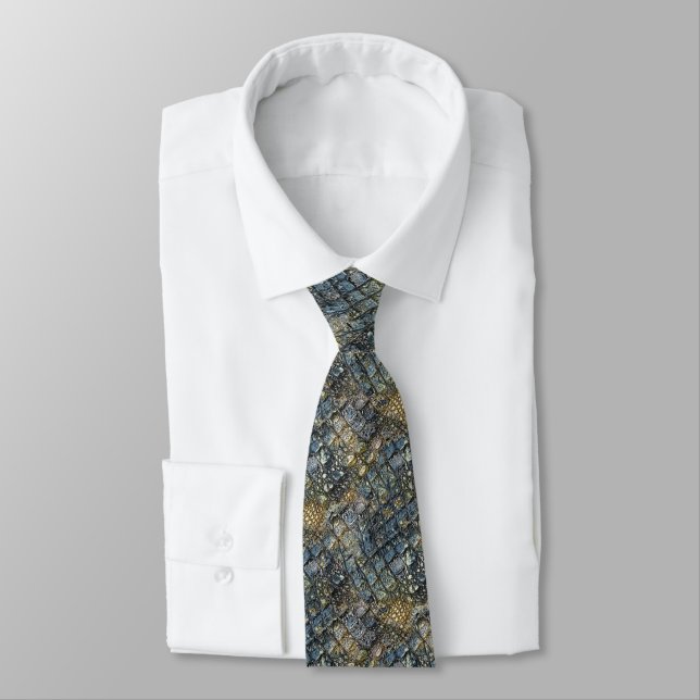 Corbata Piel de cocodrilo de imitación. Estampado animal. (Atado)