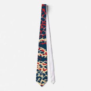 Corbata Piel de estampado retro de leopardo (azul y rojo)